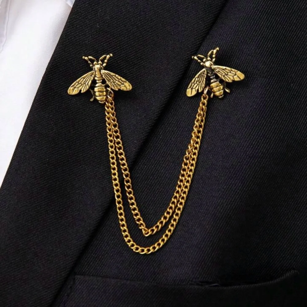 Men’s Bee Vintage style Brooch Pins Chain Bee brooch